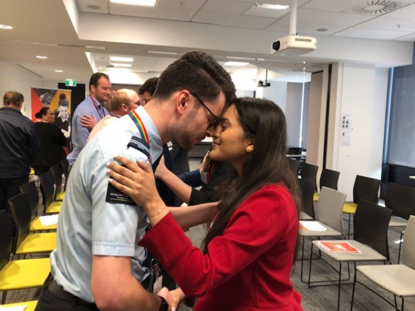 Intern and H&S Officer doing the Hongi