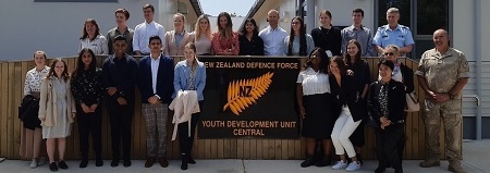 Interns outside the Youth Development Unit at NZDF's Trentham base.
